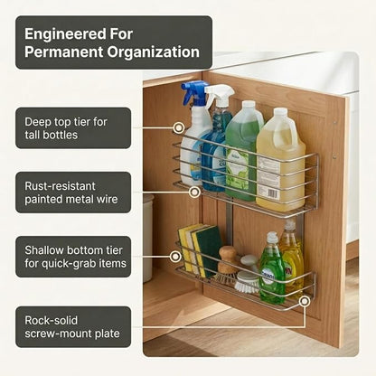 Household Essentials 1228-1 Double Basket Door Mount Cabinet Organizer | Mounts to Solid Cabinet Doors or Wall