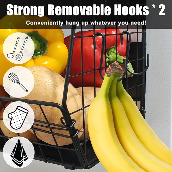 2 Pack Magnetic Spice Storage Rack Organizer for Refrigerator, Magnetic Shelf for Fridge with Wood Lid, Organizer for Kitchen & Laundry, Potato and Onion Storage Bins, Large Container, Strong Magnets