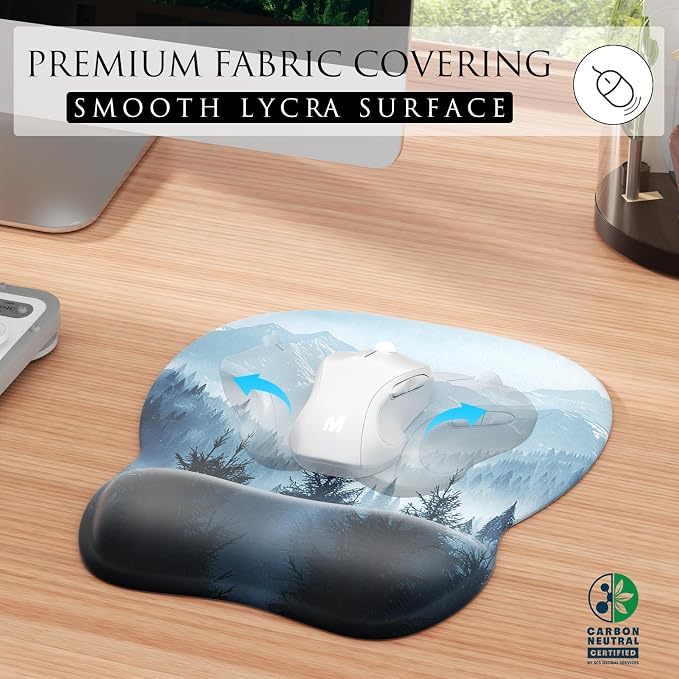 MROCO Ergonomic Mouse Pad with Gel Wrist Rest, 9.4 x 8.1 in, Cloud Forest | Ergonomic Shape Design, Multiple Pattern Options, Gel Wrist Comfort, Smooth Lycra Surface, Non-Slip PU Base