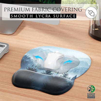 MROCO Ergonomic Mouse Pad with Gel Wrist Rest, 9.4 x 8.1 in, Cloud Forest | Ergonomic Shape Design, Multiple Pattern Options, Gel Wrist Comfort, Smooth Lycra Surface, Non-Slip PU Base