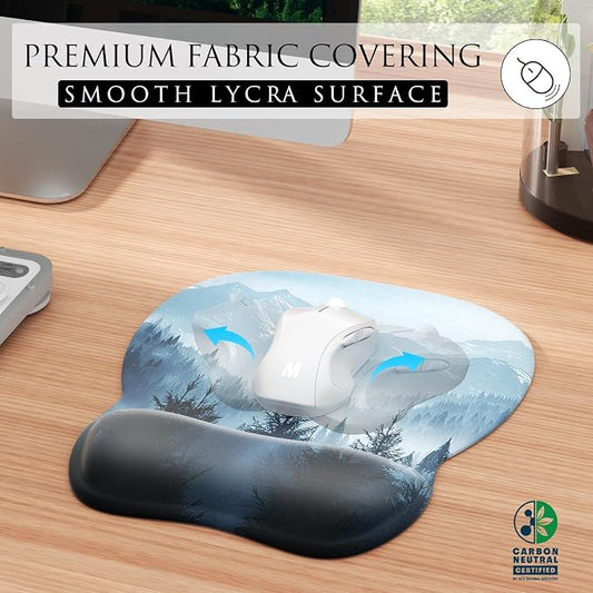 MROCO Ergonomic Mouse Pad with Gel Wrist Rest, 9.4 x 8.1 in, Cloud Forest | Ergonomic Shape Design, Multiple Pattern Options, Gel Wrist Comfort, Smooth Lycra Surface, Non-Slip PU Base