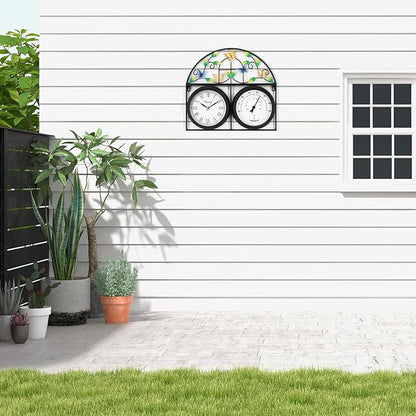 17Inch Large Outdoor Clock,Waterproof Wall Clock with Thermometer,Weatherproof Non-Ticking Quartz Battery Operated Decor Clock for Patio,Garden,Pool,Porch,House Warming Gifts