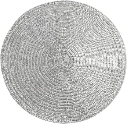 SHACOS Silver Glitter Round Placemats Set of 6 Sparkle Bling Place Mats Glitz Table Mats for Holiday Home Party Wedding Festive Table Decoration (6, Silver)