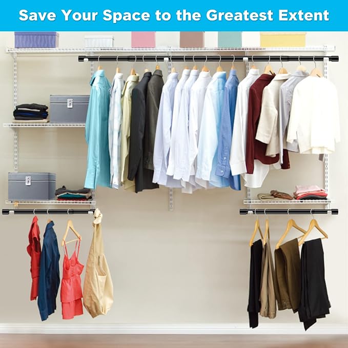 INFLATION 2 Pack Hanging Closet Rod 15-40 Inch Adjustable Width for Stylish Clothes Rack and Hangers, Versatile Black Tension Rod 35 Inch Height Perfect Clothing Organizer for Women, Men, Kids