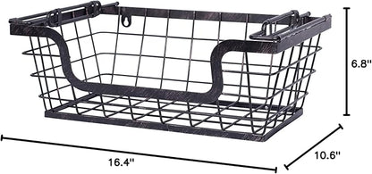 BIRDROCK HOME Wire Baskets - Set of 2 Stackable Hanging Bins - Wall Mount Shelf - Potato Onion Storage - Kitchen Pantry Organizer - Fruit Vegetable Snack Tier - Counter Cabinet Storage - Metal Baskets