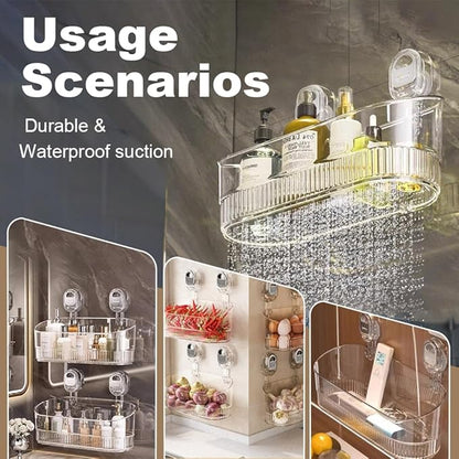 No-Drill Bathroom Suction Storage Box, 2025 New Heavy Duty Shower Caddy Hanging, Clear Acrylic Bathroom Suction Cup Shower Shelf for Family (Clear)