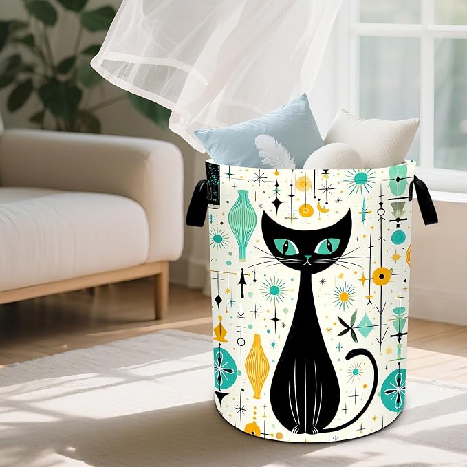 Cat Laundry Basket Waterproof Laundry Hamper Foldable Laundry Bag with Handles for Bedroom, Bathroom, Office, Clothes Storage