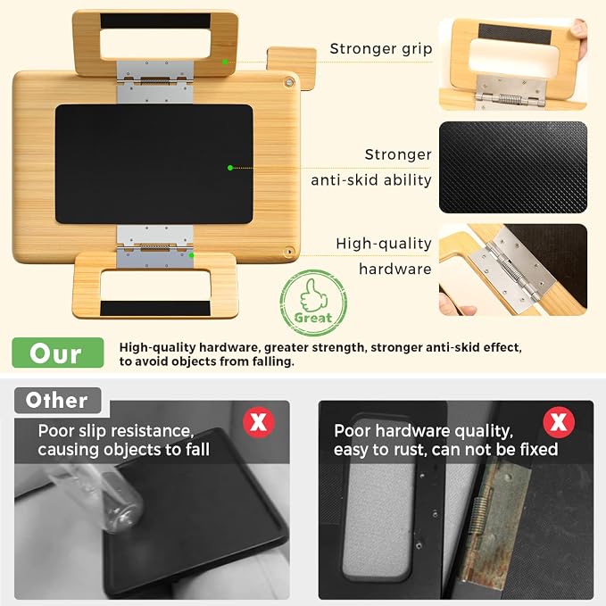 Smatdecis Couch Arm Tray Table Sofa Arm Clip, Armrest Tray Table Suitable for Home Drinks/Fast Food/Fruit Etc, Large Size Multi-Function Natural(360° Rotating Stand B)