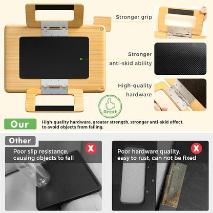 Smatdecis Couch Arm Tray Table Sofa Arm Clip, Armrest Tray Table Suitable for Home Drinks/Fast Food/Fruit Etc, Large Size Multi-Function Natural(360° Rotating Stand B)