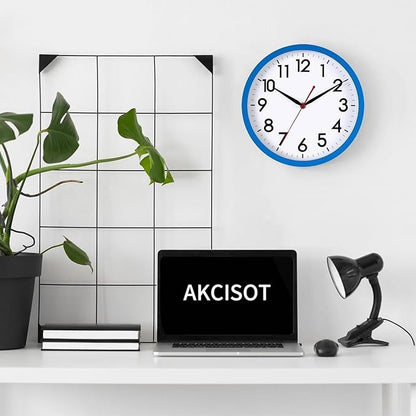AKCISOT 12 Inch Wall Clock Silent Non Ticking Modern Wall Clocks Battery Operated, Analog Classic Clock Decorative for Bedroom, Kitchen, Home Office, Bathroom, School, Living Room(Blue)