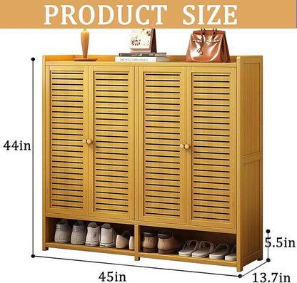 Bamboo Shoe Cabinet with Doors, 8-Tier Shoe Rack for Closet, 38-41 Pairs Freestanding Shoe Storage Cabinet for Hallway Living Room (Brown-03)