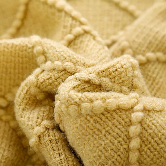 BOURINA Mustard Throw Blanket 50x60 Inches Throw Textured Solid Soft Sofa Couch Decorative Knit Blanket