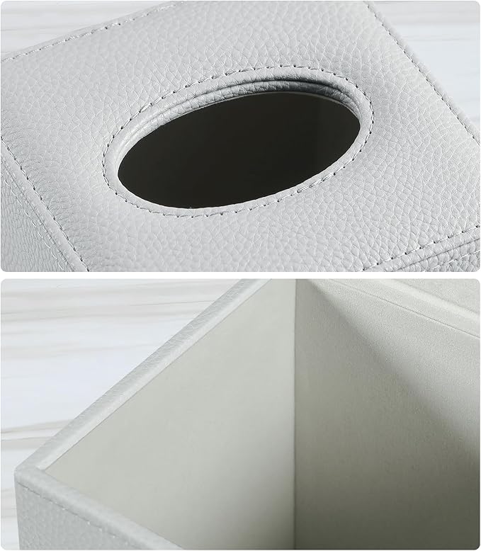 JLAMBOM PU Leather Tissue Box Cover Square Tissue Box Holder with Magnetic Closure, Decorative Tissue Holder for Bathroom Bedroom Office (Grey)