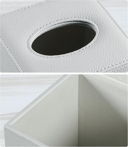 JLAMBOM PU Leather Tissue Box Cover Square Tissue Box Holder with Magnetic Closure, Decorative Tissue Holder for Bathroom Bedroom Office (Grey)