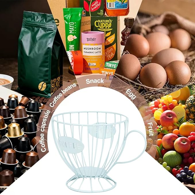 H&W 2PCS Coffee Pod Holder & Capsule Basket, Metal Coffee Bar Organizer for Kitchen Dinning Room Office Home Cafe Hotel (Blue)