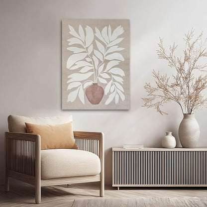 ZENPEE Boho Botanical Wall Art, Neutral Beige Canvas Prints, Framed, Ready to Hang, Modern Farmhouse Decor for Living Room Bedroom 24x32 inch