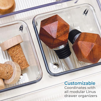 iDesign Linus Plastic Drawer Organizer, Storage Container for Vanity, Bathroom, Kitchen Drawers, 3" x 3" x 2", Set of 2, Clear