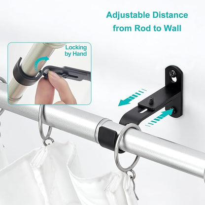Adjustable Curtain Rod Brackets, Metal Window Drapery Rod Hanger Holders Hooks for 1 inch Rods (Black, Set of 3)