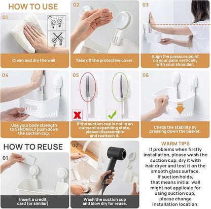 LEVERLOC Shower Caddy Suction Cup Set Shower Organizer & Soap Holder & Toothbrush Holder, Bathroom Shelf Basket NO-Drilling, Removable Suction Storage Waterproof Bathroom Caddy, White | Shower Organizer, Soap Holder, Toothbrush Holder, Removable Suctio...