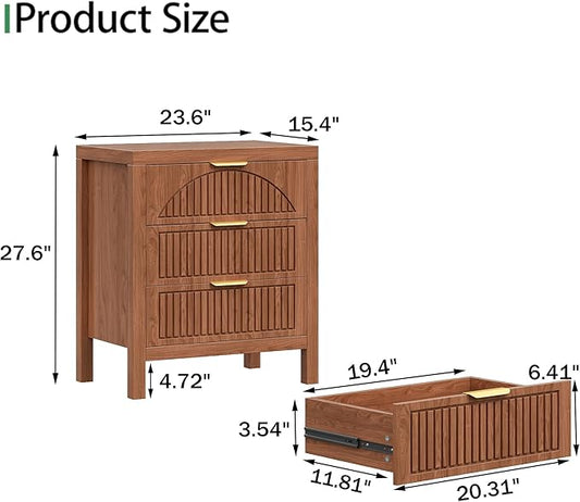 6 Drawer Dresser, Farmhouse Fluted Chest of Drawers, Wooden End Table, Mid- Century Modern Bedroom Nightstand Side Table for Bedrooms, Closets, Hallways, and Entryways, Walnut X2