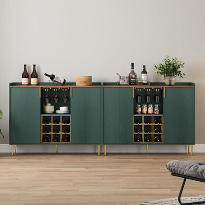 ARTPOWER 48" Wine Bar Cabinet with Fluted Texture, Modern Buffet Sideboard with Wine Rack and Glass Holder, Liquor Coffee Station with Storage for Kitchen, Living Room, Home Bar, Green