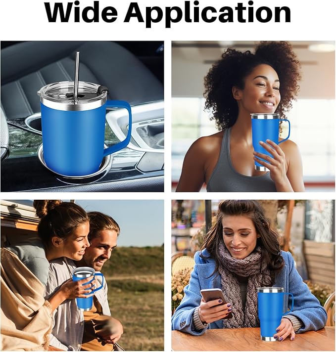 20 oz Tumbler with Handle, Stainless Steel Insulated Tumbler with Lid and Straw, Double Wall Vacuum Coffee Mug Tumbler, Insulated Coffee Thermal Cup for Cold and Hot (Sea Blue)