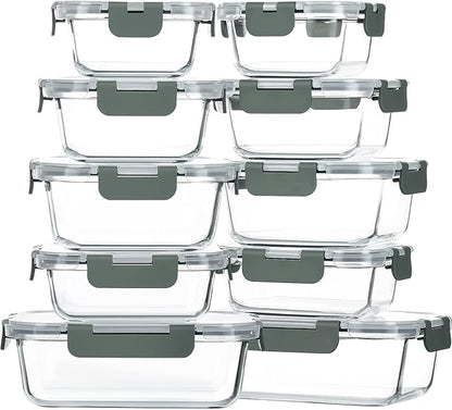 M MCIRCO 10-Pack Glass Food Storage Container with Lids, Airtight Lunch Bento Boxes, Glass Meal Prep Container,Microwave, Oven, Freezer and Dishwasher Friendly