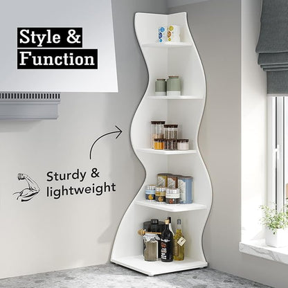 Tribesigns Corner Shelf, Modern 5-Tier Wall Corner Bookshelf, Stylish Corner Small Bookcase Storage Rack Plant Stand with Unique Shape for Living Room, Home Office (White, 1PC) | Stylish, Storage Rack, Plant Stand, Unique Shape, Living Room, Home Office