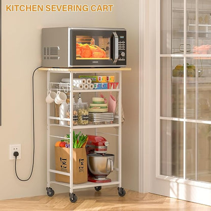 ThreeHio Rolling Kitchen Microwave Cart, 4 Tier Microwave Table Stand with Storage, Kitchen Storage Rack on Wheels, Coffee Station Cart Rack Shelf Organizer for Living Room Office, Balcony