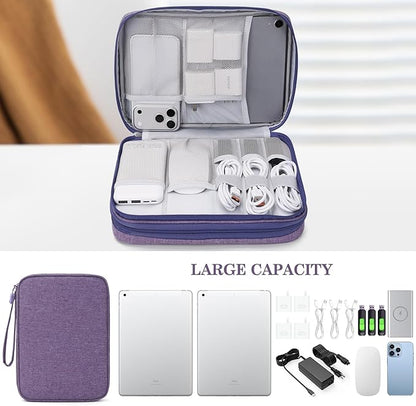 FYY Electronic Organizer, Extra Large Travel Cable Organizer Bag Pouch Portable Waterproof Double Layers All-in-One Storage Bag for iPad, Cable, Power Bank, Laptop Charger for Office/Home, Dark Purple