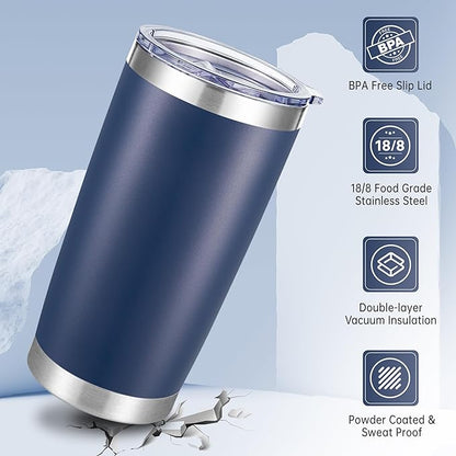 20 oz Tumblers Bulk Stainless Steel Tumbler with Lid Double Wall Vacuum Insulated Coffee Mug 20oz Powder Coated Cup for Hot and Cold Drinks, Navy, 12 pack