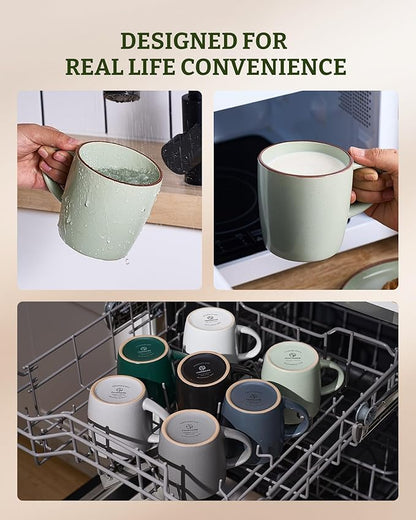 famiware Mercury Coffee Mugs 13 oz, Coffee Mugs Set of 4 with Handle, Cups for Latte, Hot Tea, Cappuccino, Mocha, Cocoa, Light Green