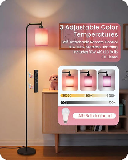 2Pack Dimmable Floor Lamp for Living Room with Remote and Foot Switch, Modern Standing, Corner Lamp,10W Bulb 3 Color Temperatures, for Bedroom, Office, ETL Listed, Gold and Pink P19LDP205