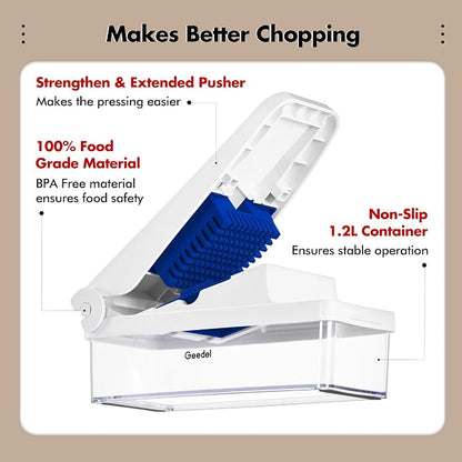 Geedel Vegetable Cutter, Onion Cutter Pro Food Chopper, Kitchen Vegetable Slicer Dicer Cutter Grater, Veggie Chopper with container for Salad Onion Potato Carrot (4 in 1, Blue)