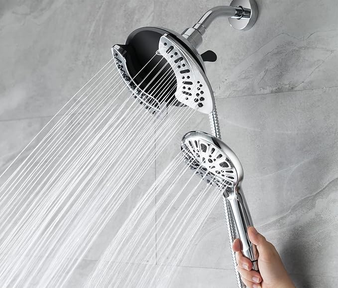 INAVAMZ Shower Head with Handheld High Pressure: Hand Held Shower Head & Rain Shower Head 2-IN-1 Shower Head with 59" Rotatable Stainless Steel Hose, Shower Trim Systems, Sliver 2.5 GPM 23233