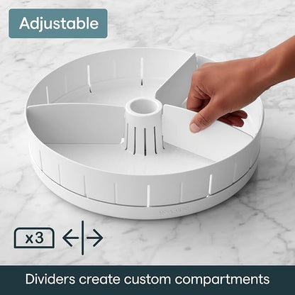 YouCopia SinkSuite Under Sink Turntable with Adjustable Dividers, Lazy Susan Organizer for Kitchen or Bathroom Storage, White