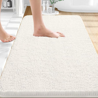 OLANLY Bathroom Rugs 35x24, Extra Soft Absorbent Chenille Bath Rugs, Rubber Backing Quick Dry, Machine Washable Bath Mats for Bathroom Floor, Tub and Shower, Home Decor Accessories, Ivory