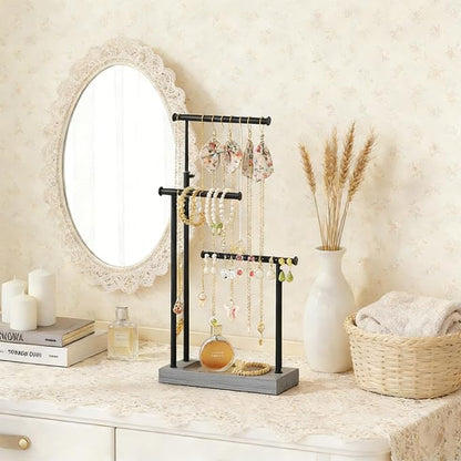 SRIWATANA Jewelry Organizer Display Extra Tall Necklace Holder 3 Tier Jewelry Tree Stand, Gift Idea (Weathered Grey & Black)