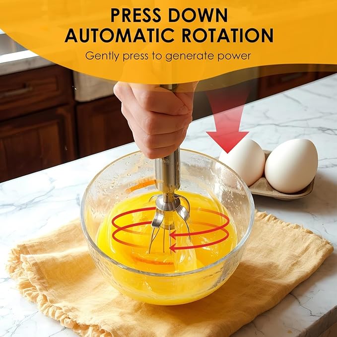 2025 New Stainless Steel Semi-Automatic Whisk with Cleaning Cloth, Wisking Tool Stainless, Multifunctional Egg Beater for Cooking Kitchen Household Eggs Milk Hand Whisk Mixer (B1-New Model 10in)