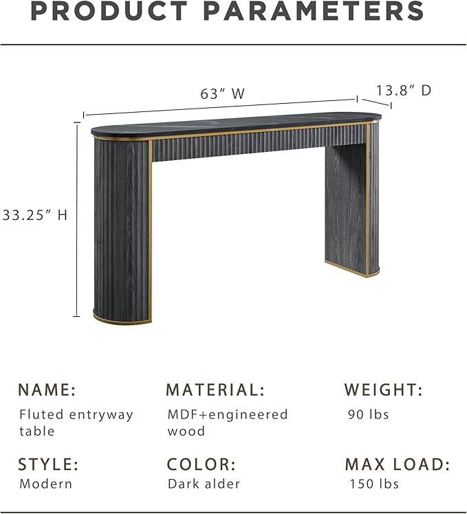 OKD Modern Fluted Console Table, 63" Long Narrow Entryway & Sofa Tables for Hallway, Tall Accent Table Behind Couch for Foyer Living Room, Dark Alder