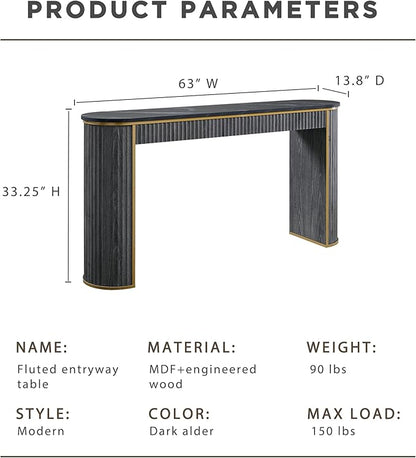 OKD Modern Fluted Console Table, 63" Long Narrow Entryway & Sofa Tables for Hallway, Tall Accent Table Behind Couch for Foyer Living Room, Dark Alder
