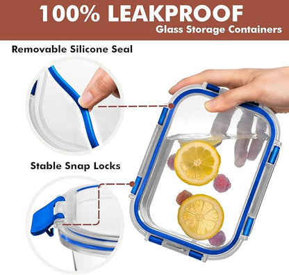 Razab 30 PC Glass Food Storage Containers with Lids - Reusable Glass Meal Prep Containers for Lunch and Leftovers - Airtight & Leakproof Snap Locking Lids - Oven, Freezer, Microwave, Dishwasher Safe