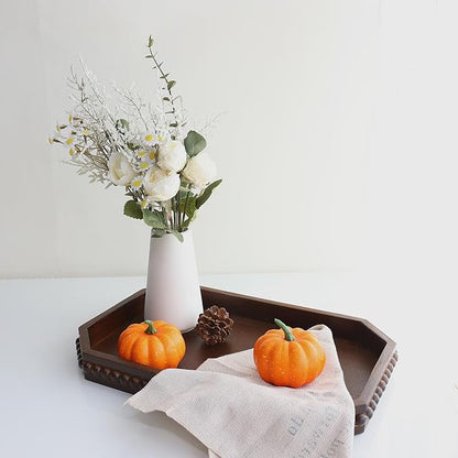 Hrastany Retro Brown Wood Serving Tray with Beads, Farmhouse Decorative Tray for Table Centerpiece, Christmas Wedding Halloween Home Decor
