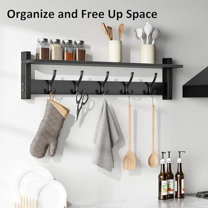 Coat Rack Wall Mount with Shelf, 29 Inch Coat Hanger Walls Mounted, Hat Rack for Walls, Shelf with 5 Coat Hooks, Wall Hanger for Entryway (Black)