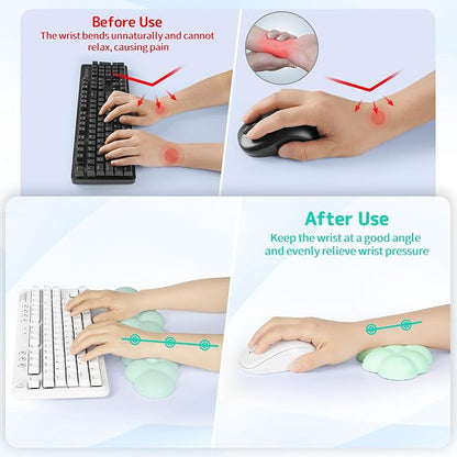 Sushret Cloud Wrist Rest Keyboard, Cloud Keyboard Wrist Pad Set with PU Leather Memory Foam, Cute Arm Rest for Palm Support, PC/Gaming Desk Accessories/Office Setup/Computer Hand Cushion - Light Green