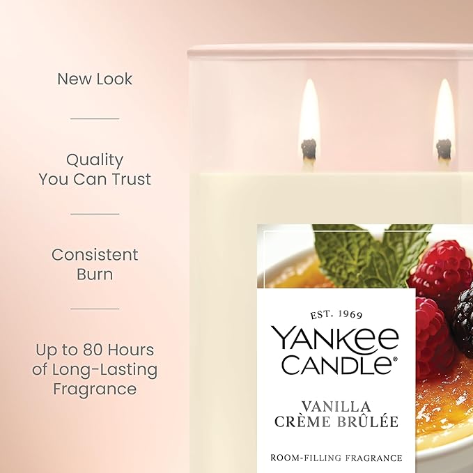 Yankee Candle Large Tumbler Scented Candle with up to 80 Hour Burn Time, Premium Plant Wax Blend for Consistent Burn, 20 oz Tumbler Candle with Room Filling Fragrance, Vanilla Crème Brûlée