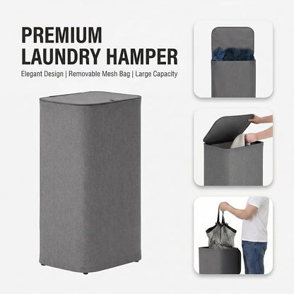 DOKEHOM 100L Laundry Hamper with Lid, Large Collapsible Laundry Basket with Removable Mesh Liner Bag, Collapsible Clothes Sorter for Bedroom, Bathroom, College Dorm, Dark Grey