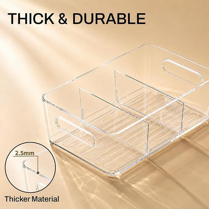 Mpotmiy Pantry Organizers and Storage , 8 Pack Snack Organizer for Pantry Shelf,Food Storage Bins with Divider,Clear Containers for Organizing,Transparent Plastic Basket,Refrigerator and Fridge Bins