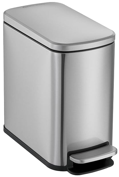 SIMPLI-Magic 6L/1.6G Stainless Steel Bathroom Trash Can with Hands-Free Foot Pedal, Quiet Soft-Close Lid, Compact Space-Saving Size