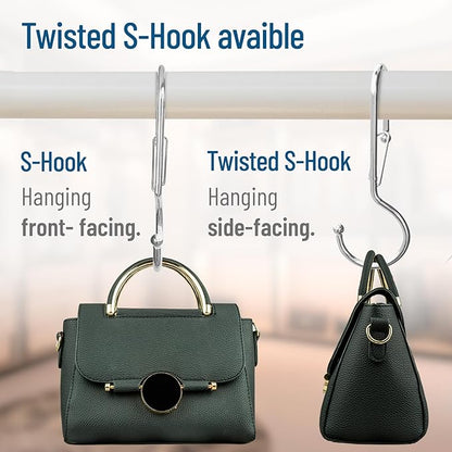 10-Pack Metal S Hooks for Hanging – Heavy-Duty S-Shaped Hook with Safety Buckle – Fits Bars up to 0.8 In – Anti-Drop S-Hooks for Kitchen, Bathroom, Closet & Pot Racks – Silver (Medium)
